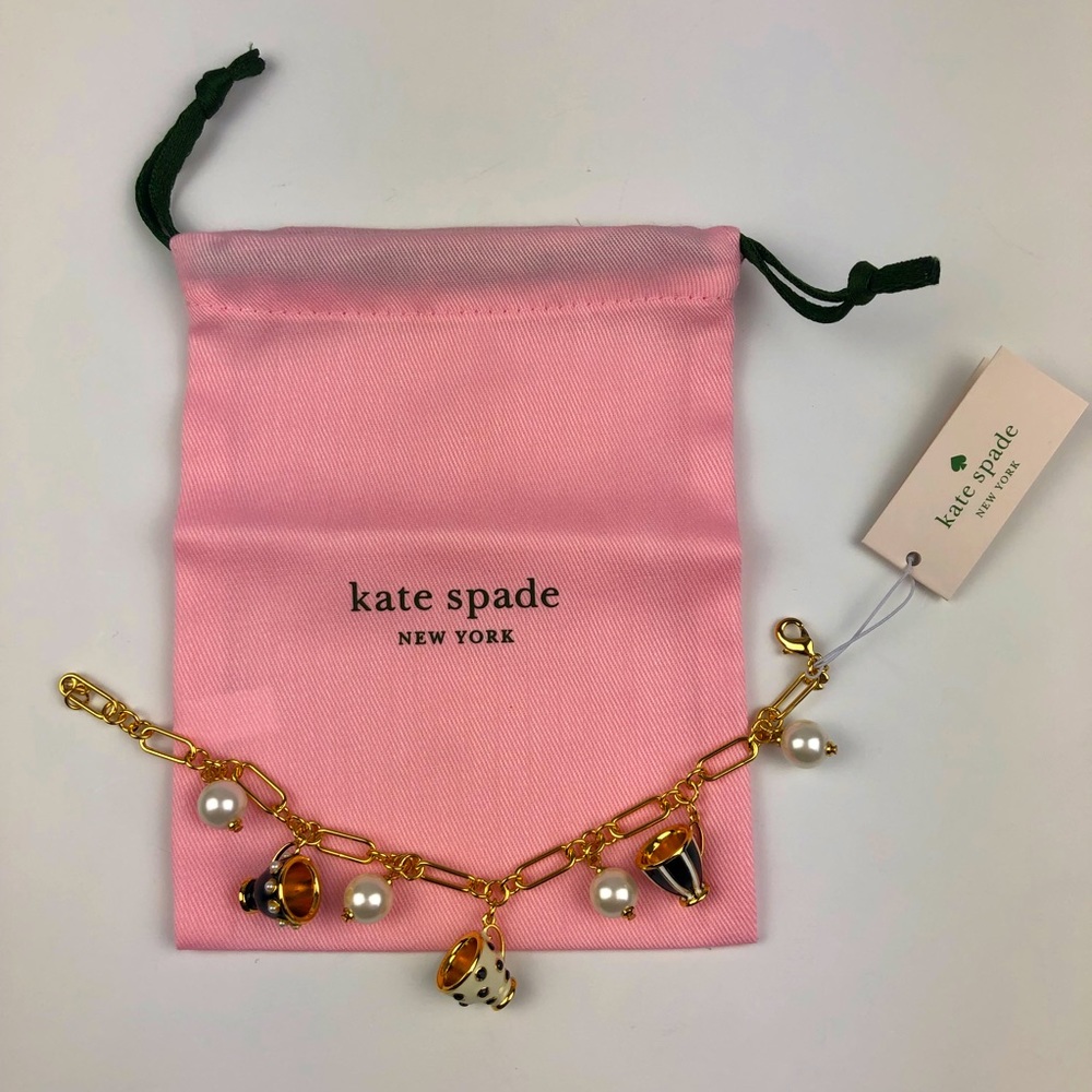 Kate Spade Alice in Wonderland Tea Time Teacup Charm Bracelet Neutral Multi